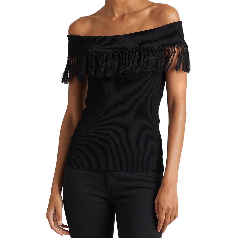 NWT Ralph Lauren Black Fringe Top